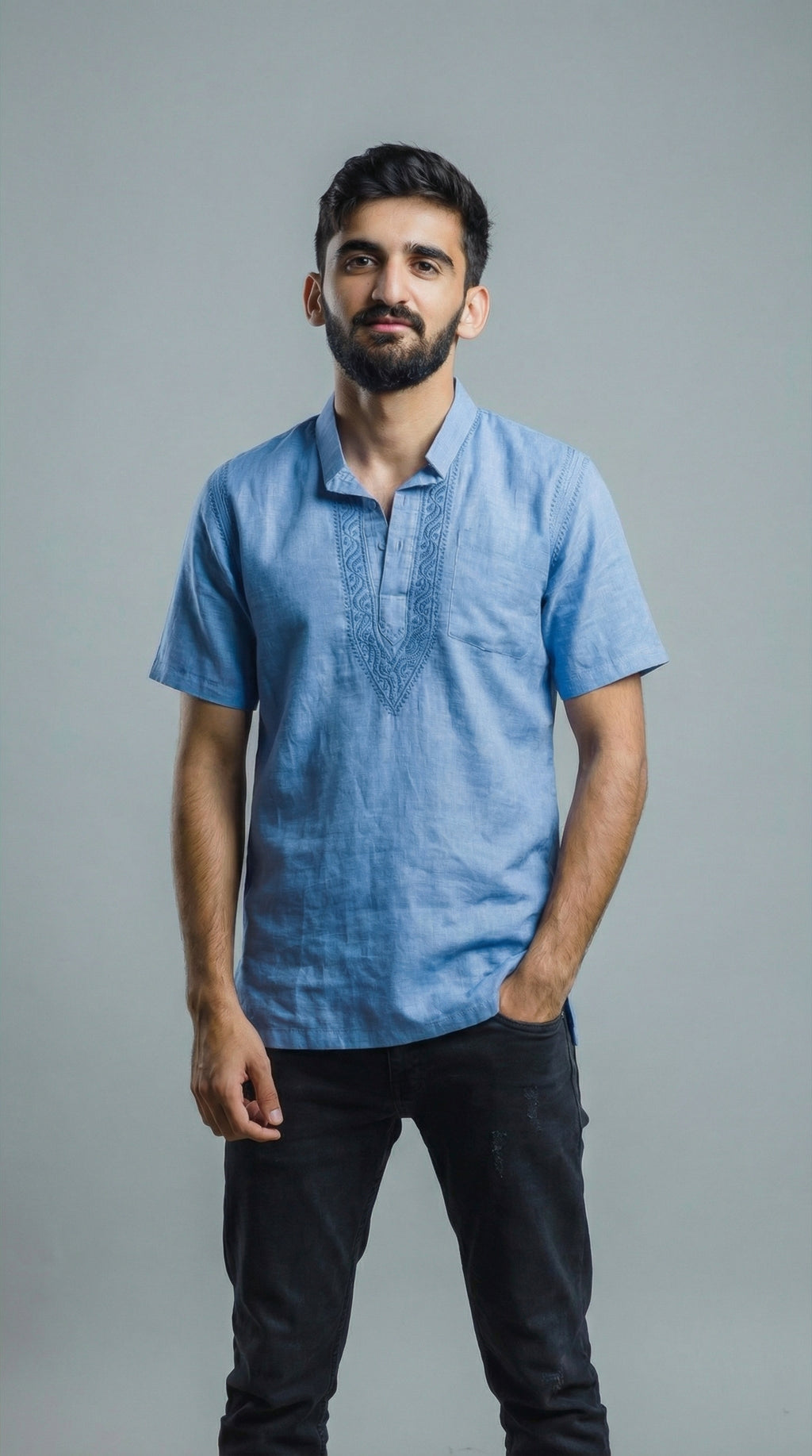 Men's Short Kurta - Cool Blue