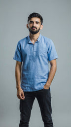 Men's Short Kurta - Cool Blue