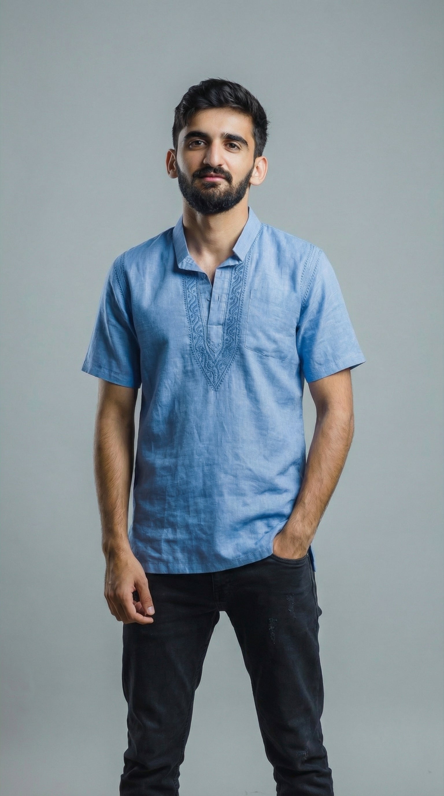 Men's Short Kurta - Cool Blue