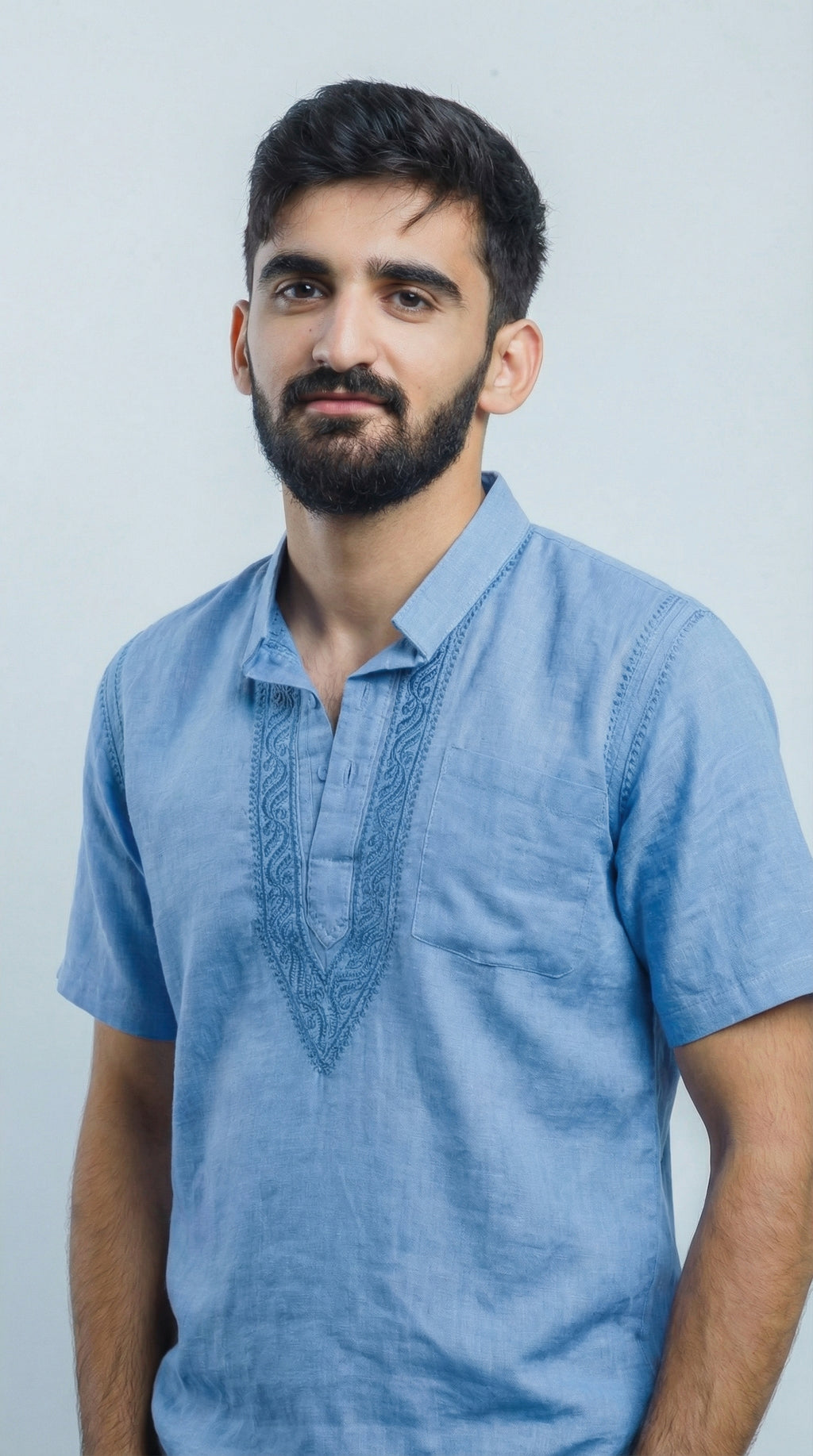 Men's Short Kurta - Cool Blue