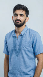 Men's Short Kurta - Cool Blue