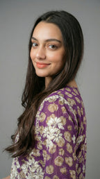 Purple Floral Print Mulmul Plazo Set