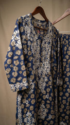 Blue Floral Print Mulmul Plazo Set