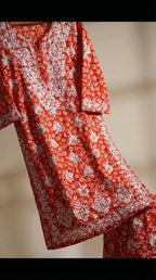 Orange Floral Print Mulmul Plazo Set