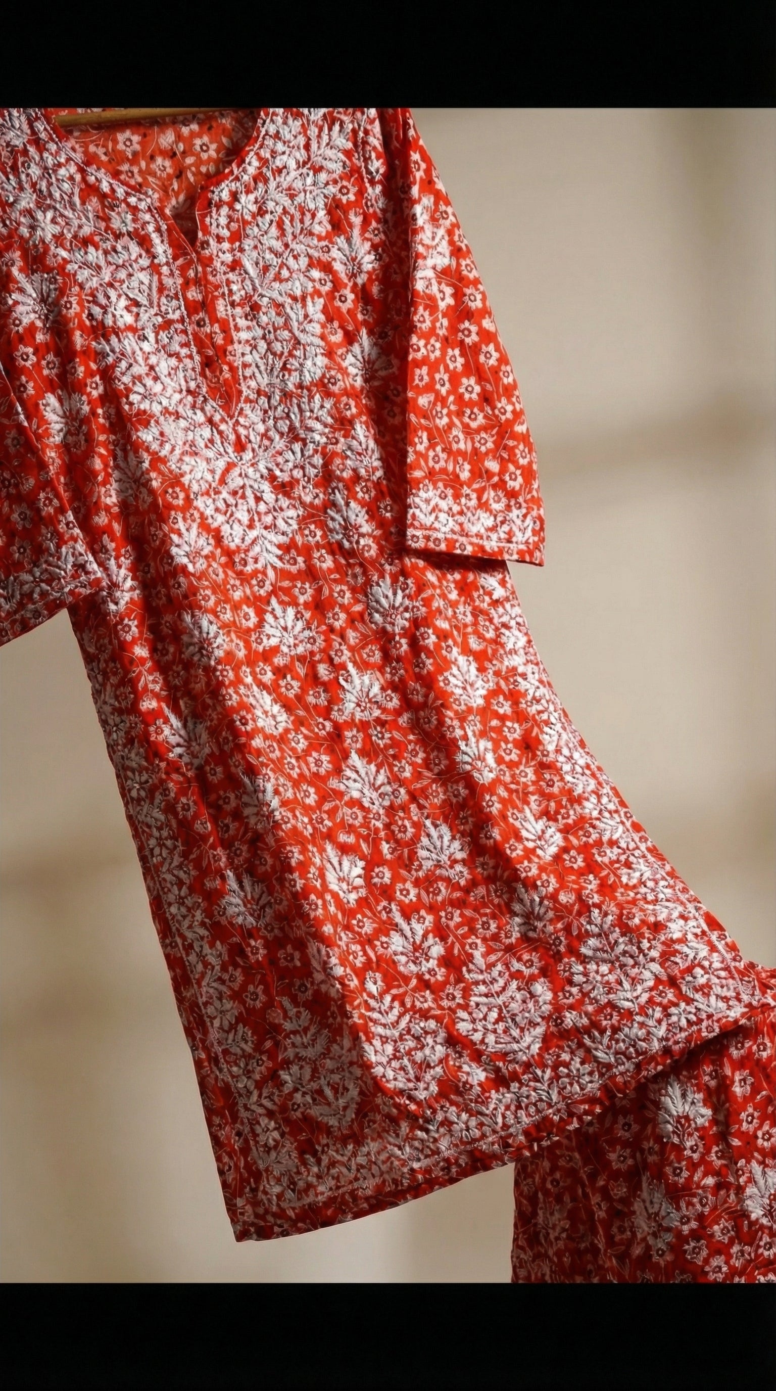 Orange Floral Print Mulmul Plazo Set