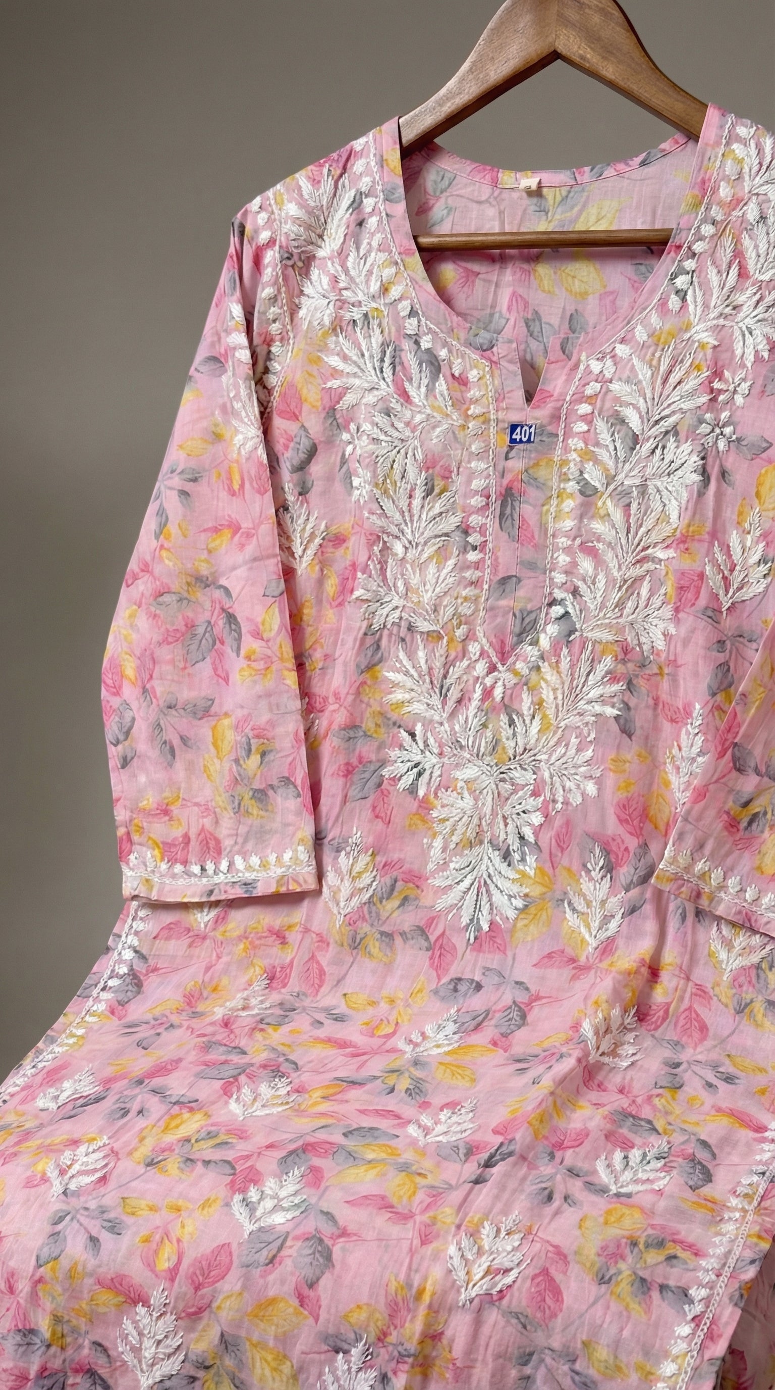 Light Pink Floral Print Mulmul Plazo Set