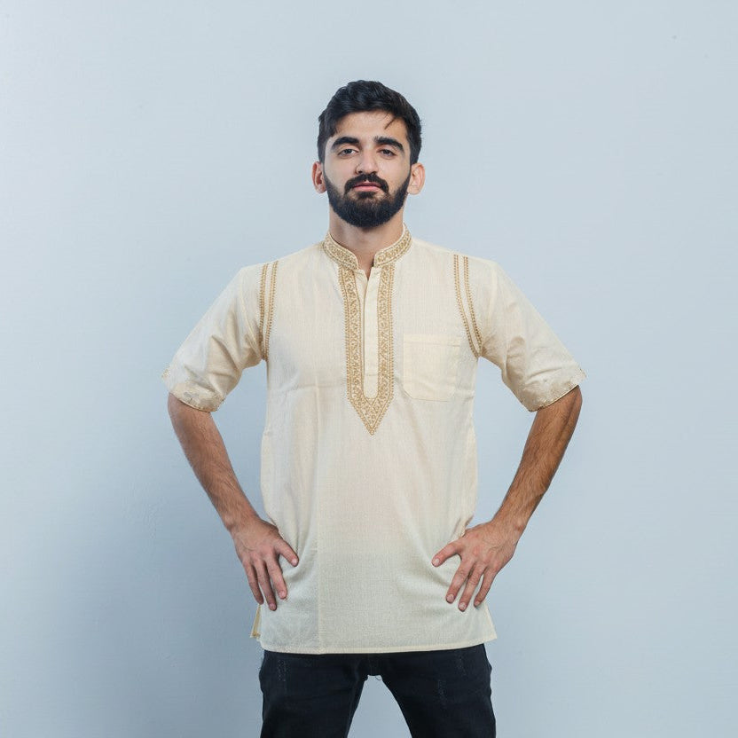 Men's Short Kurta - Ivory Beige