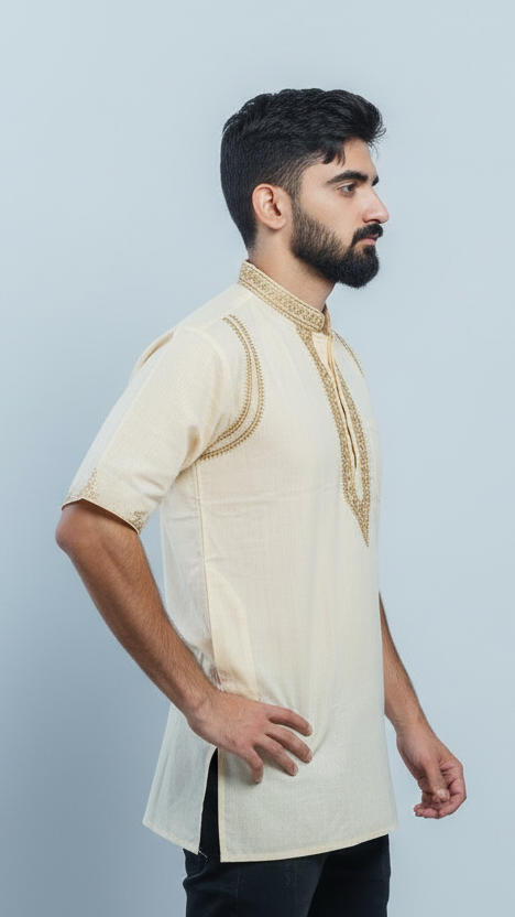 Men's Short Kurta - Ivory Beige