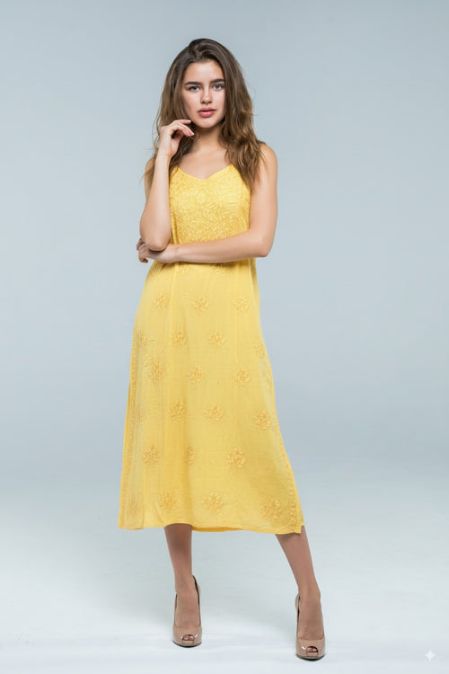 Chikankari Canary Yellow Noodle Strip Top