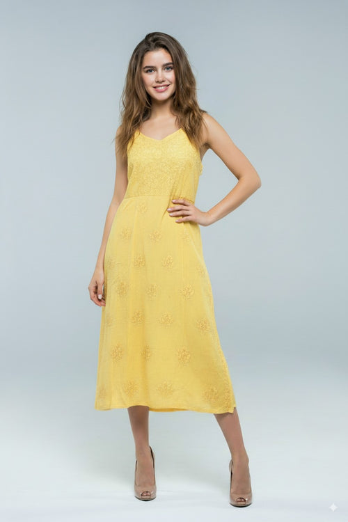 Chikankari Canary Yellow Noodle Strip Top