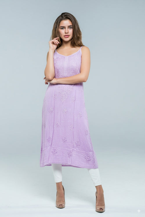 Chikankari Lilac Lavender Noodle Strip Top