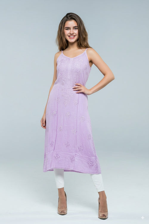 Chikankari Lilac Lavender Noodle Strip Top