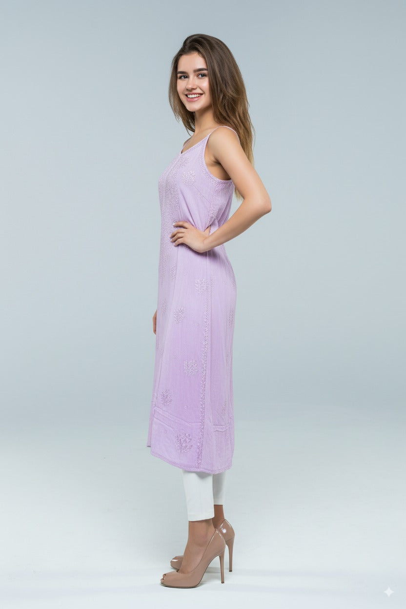 Chikankari Lilac Lavender Noodle Strip Top