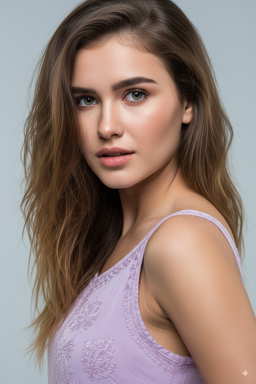 Chikankari Lilac Lavender Noodle Strip Top
