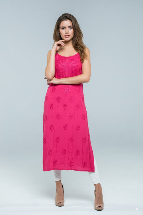 Chikankari Hot Pink Noodle Strip Top