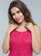 Chikankari Hot Pink Noodle Strip Top
