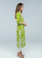 Mulmul Chikankari Fresh Olive Printed Kurti