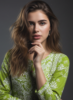 Mulmul Chikankari Fresh Olive Printed Kurti