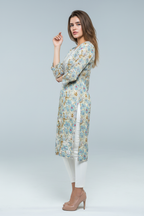 Mulmul Chikankari Pastel Beige Printed Kurti