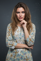 Mulmul Chikankari Pastel Beige Printed Kurti