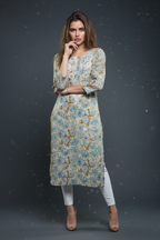 Mulmul Chikankari Pastel Beige Printed Kurti