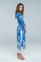 Mulmul Chikankari Sapphire Blue Printed Kurti