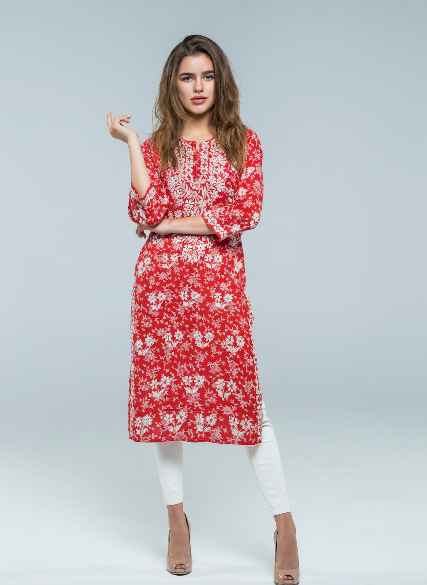 Mulmul Vemillion Red Printed Kurti
