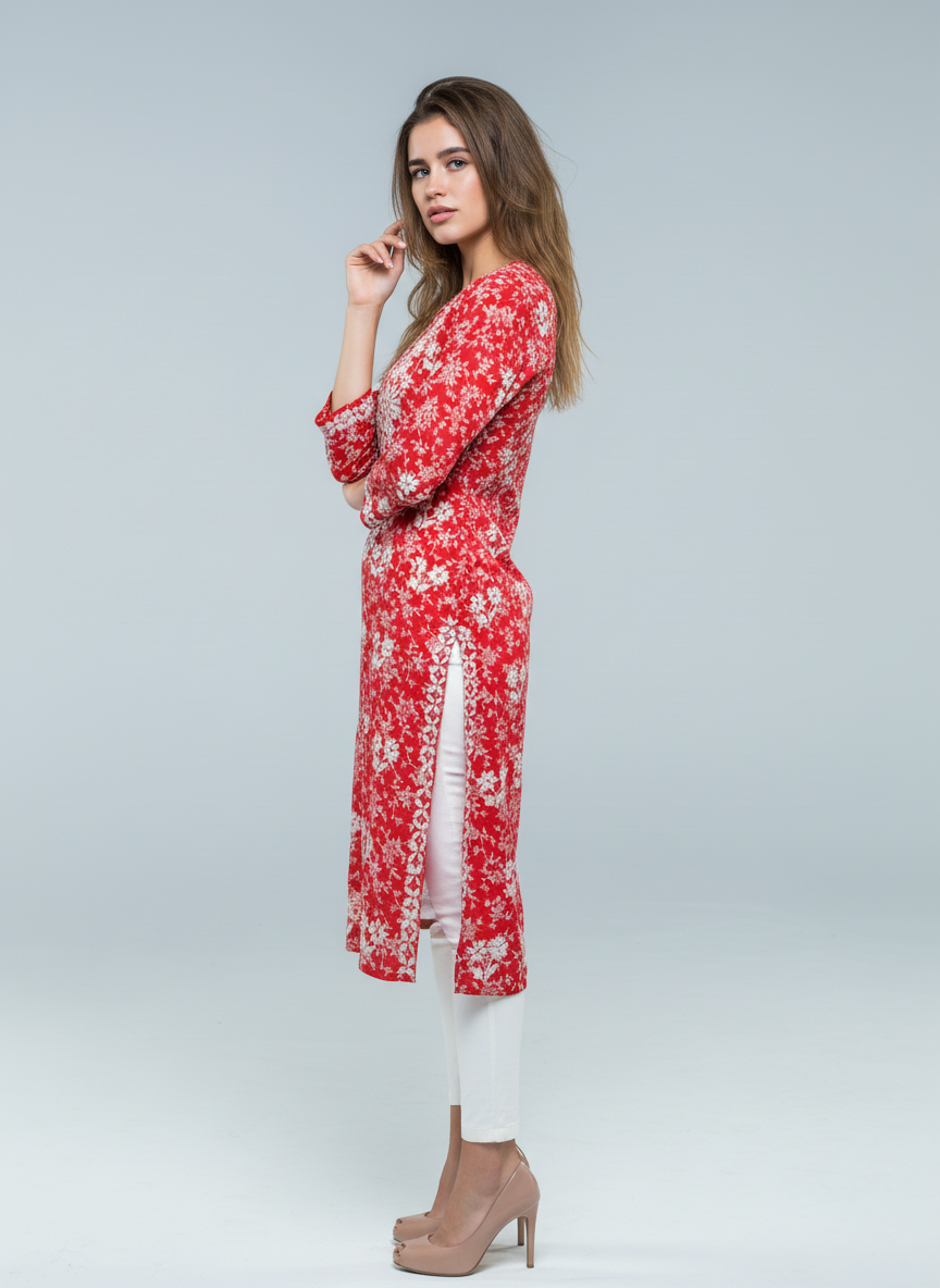 Mulmul Vemillion Red Printed Kurti