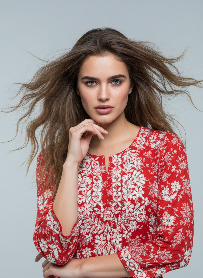 Mulmul Vemillion Red Printed Kurti