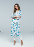 Mulmul Chikankari Aqua Bloom Printed Kurti