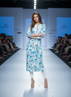 Mulmul Chikankari Aqua Bloom Printed Kurti