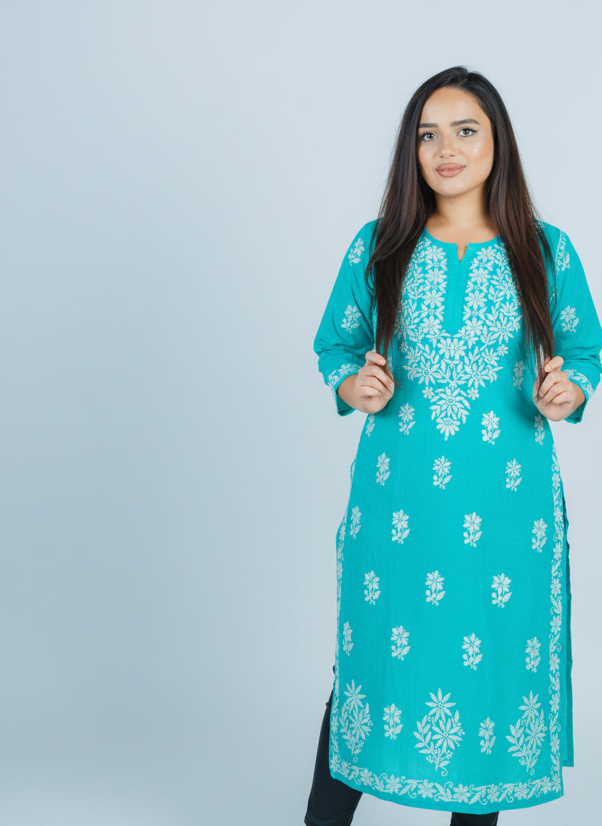 Modal Turquoise Blue Handcrafted Kurti
