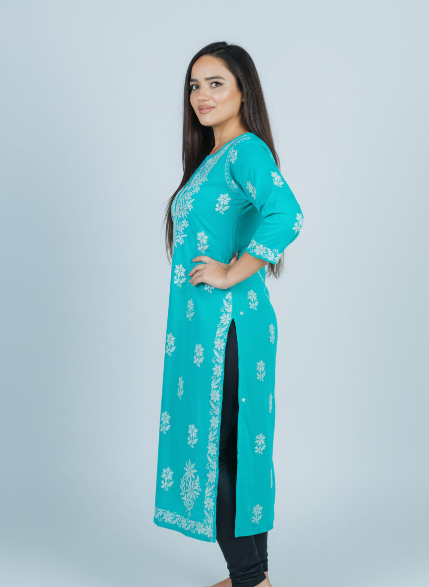 Modal Turquoise Blue Handcrafted Kurti