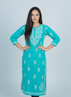 Modal Turquoise Blue Handcrafted Kurti