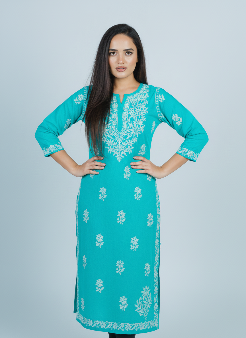Modal Turquoise Blue Handcrafted Kurti