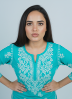 Modal Turquoise Blue Handcrafted Kurti