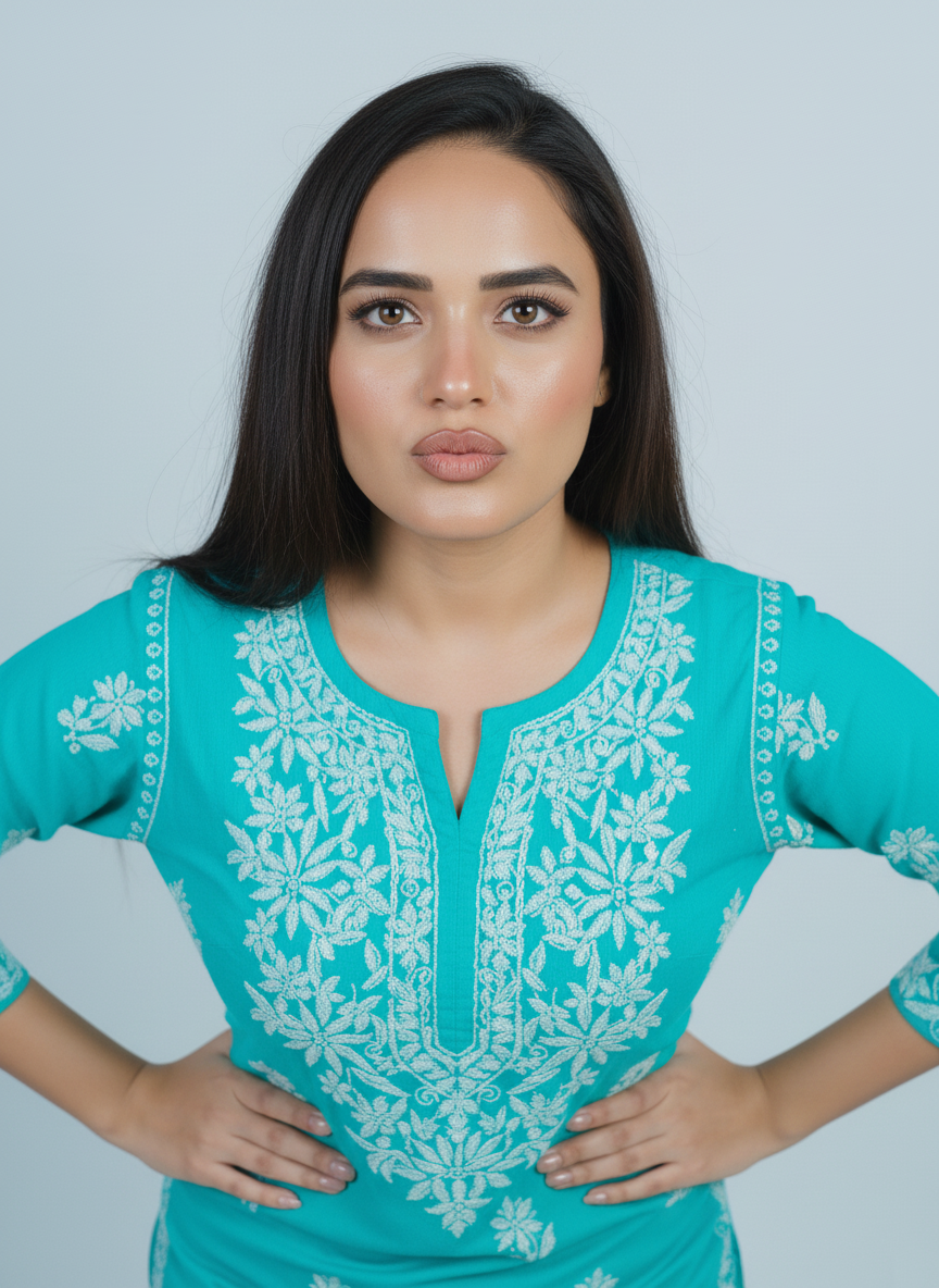 Modal Turquoise Blue Handcrafted Kurti