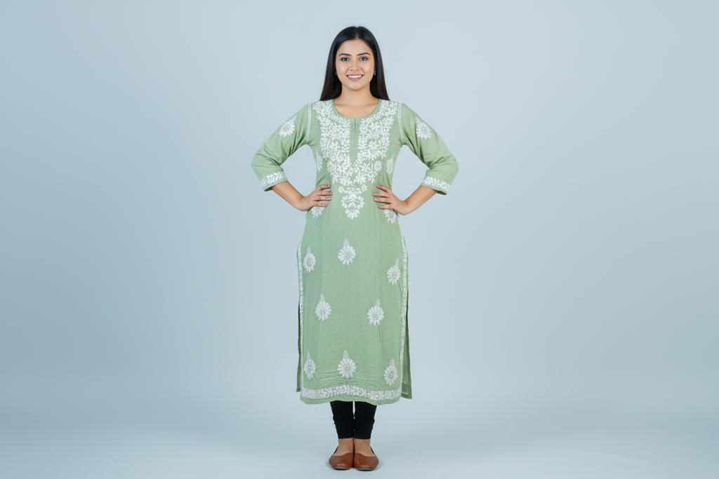 Modal Muted Green Handcrafted Kurti