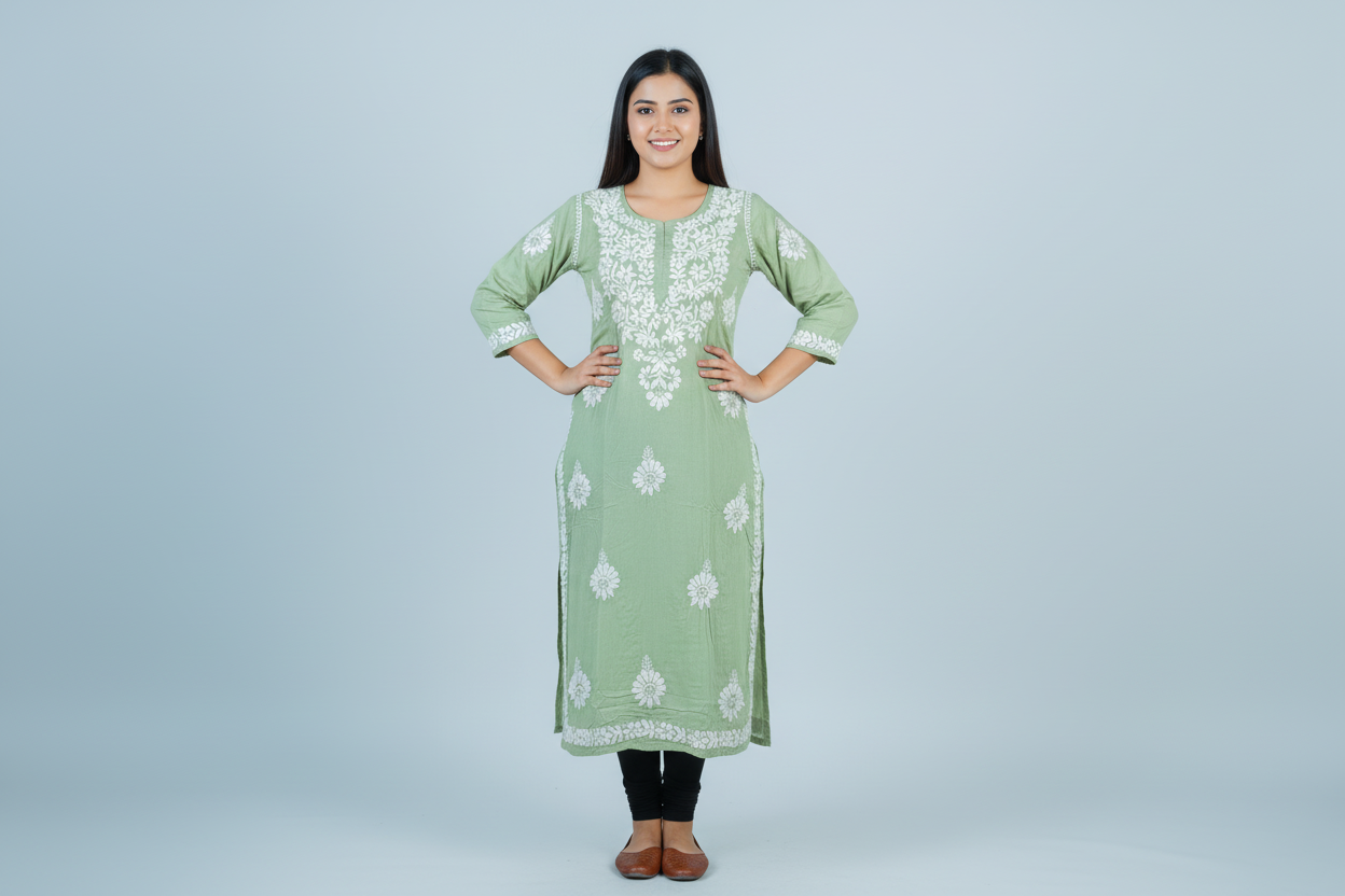 Modal Muted Green Handcrafted Kurti