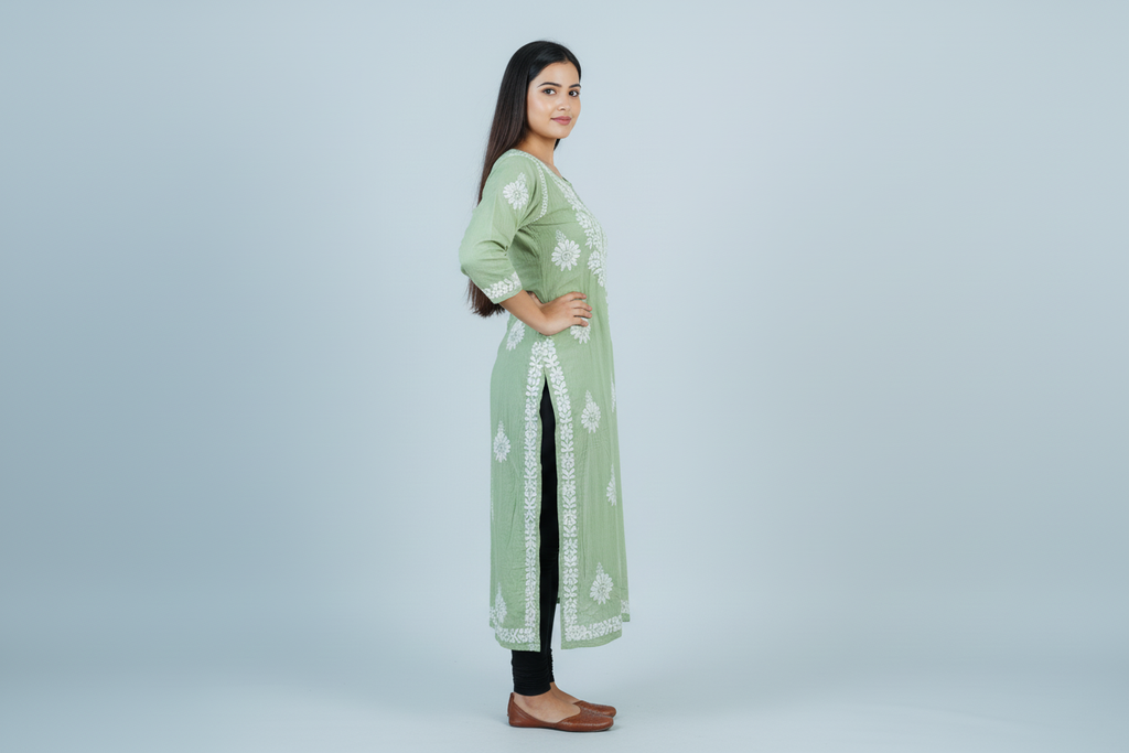 Modal Muted Green Handcrafted Kurti