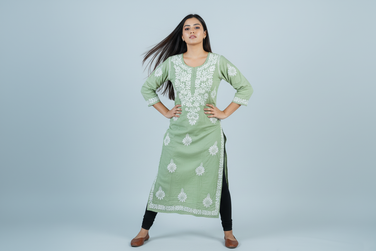 Modal Muted Green Handcrafted Kurti