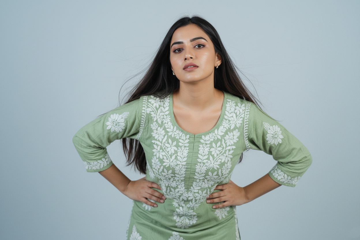 Modal Muted Green Handcrafted Kurti