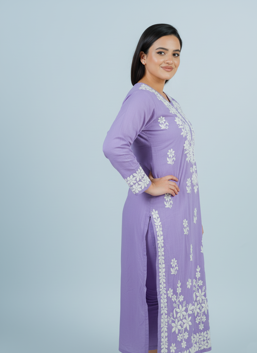 Modal Soft Lavender Handcrafted Kurti