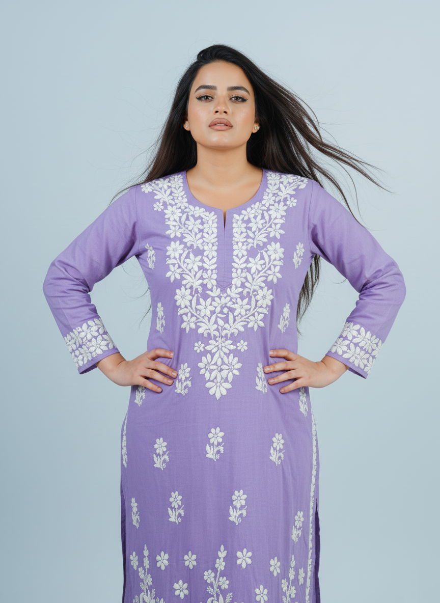 Modal Soft Lavender Handcrafted Kurti