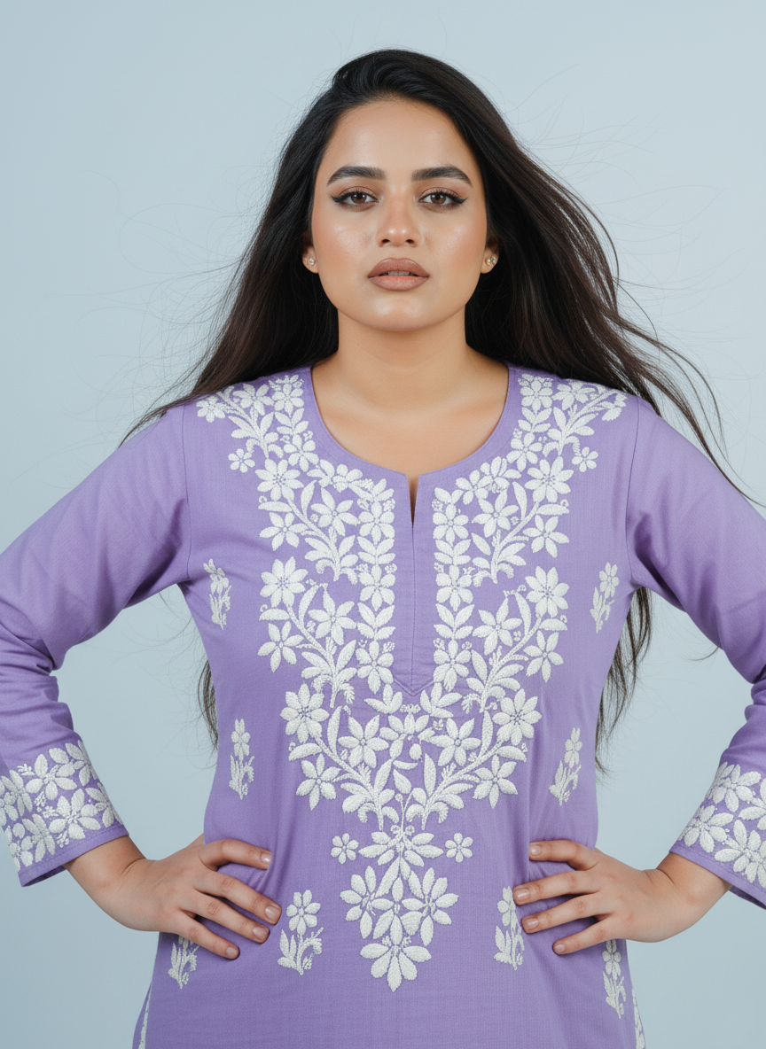 Modal Soft Lavender Handcrafted Kurti