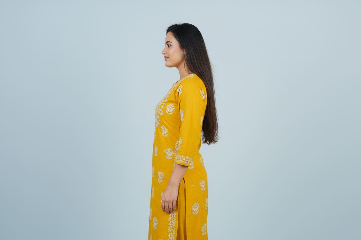 Modal Bright Yellow Handcrafted Kurti