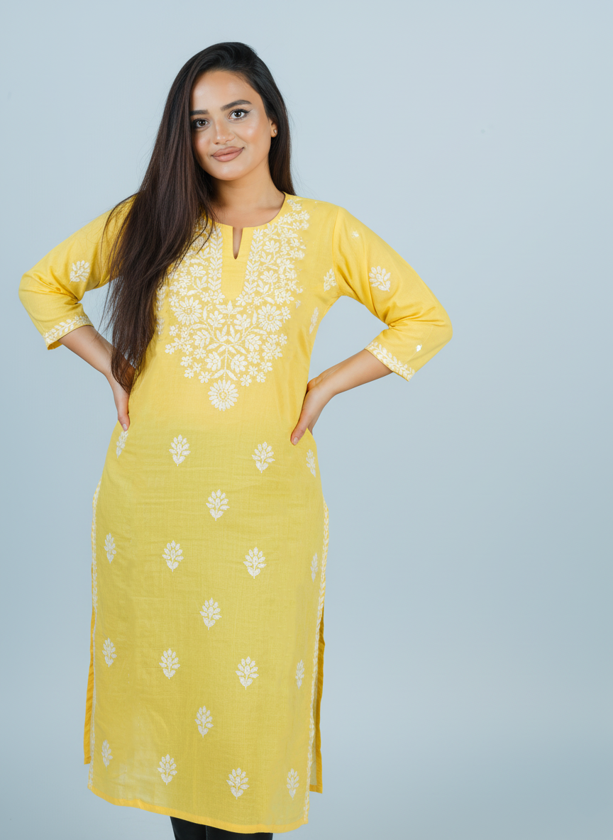 Modal Light Yellow Handcrafted Kurti