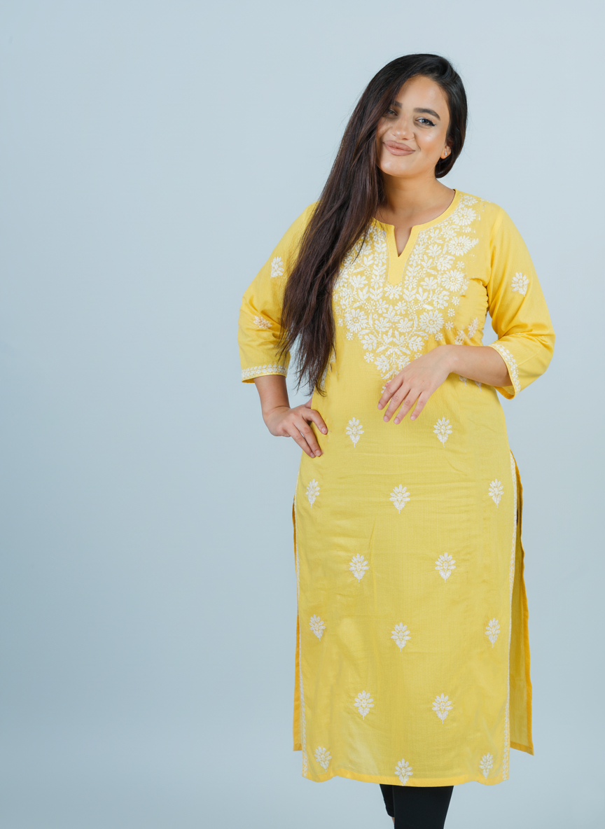 Modal Light Yellow Handcrafted Kurti