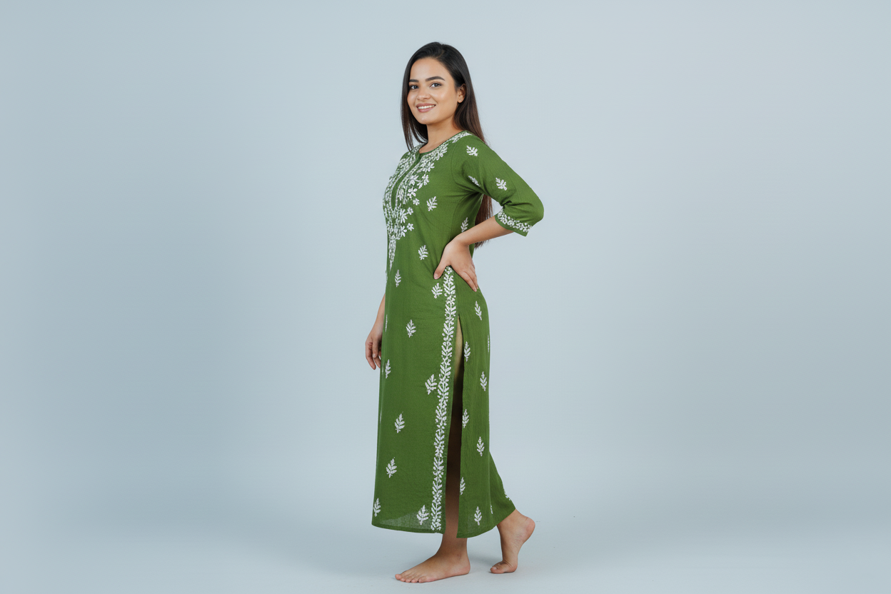 Rayon Dark Green Handcrafted Kurti