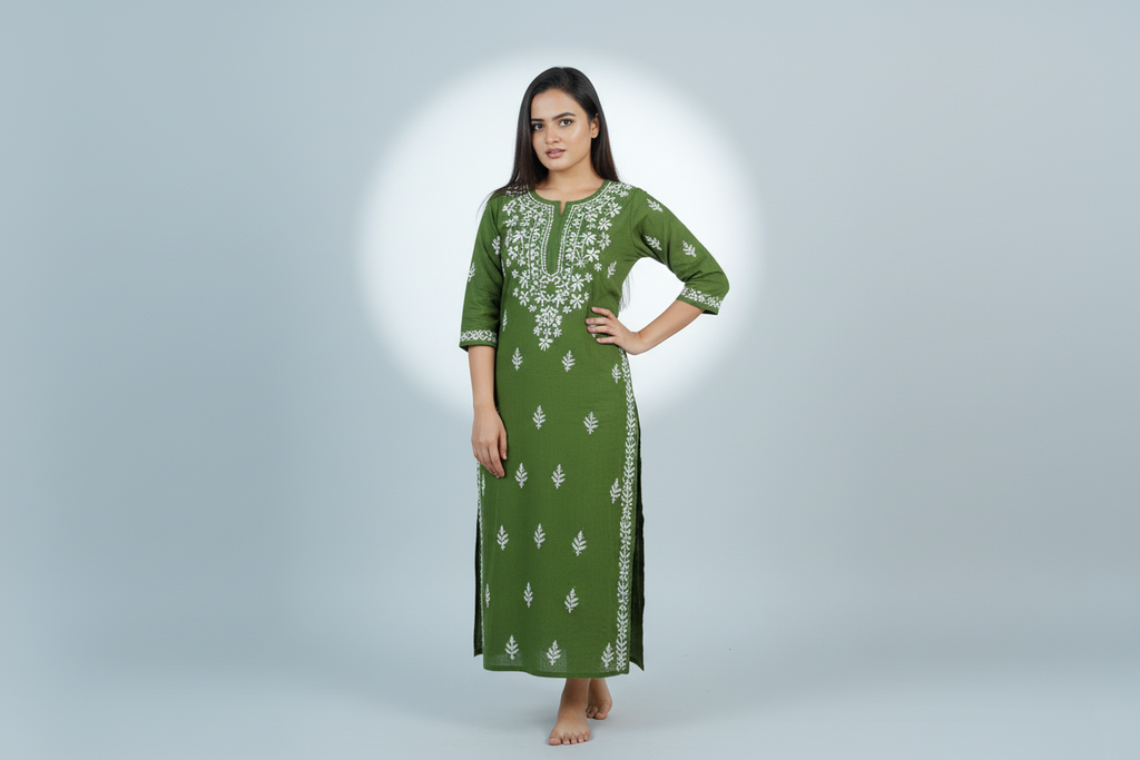 Rayon Dark Green Handcrafted Kurti